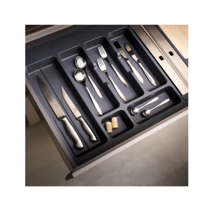 AZERO - Cubertero recortable para cajón de cocina color antracita, para ordenar cubiertos y utensilios de cocina material PVC profundidad de 473mm y altura de 45mm - 1