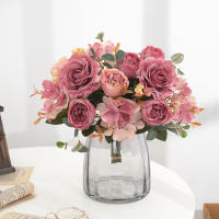 Bouquet De Flores Artificiales Con Hydrangea Y Peonías Sintéticas Para Decoración De Hogar Y Bodas Centros De Mesa Falsas - details 9