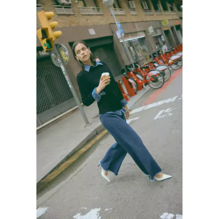 Ysabel Mora - Pantalón vaquero elásticos wide marino - 1