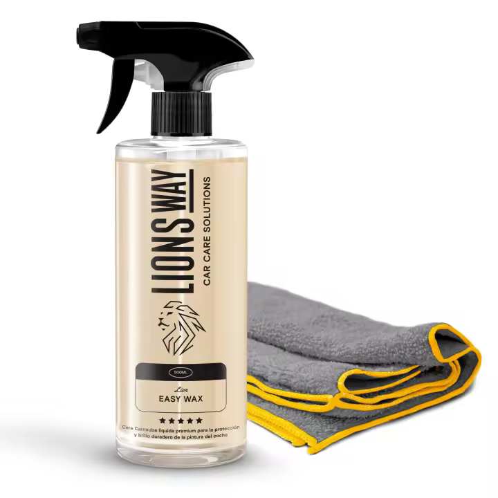 LIONSWAY - Cera Líquida de Carnauba – Limpieza en Seco, Brillo Extremo + Bayeta Profesional Incluida - 1