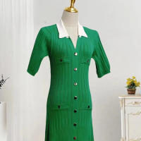 Vestido Maxi De Punto Para Mujer YuooMuoo Elegante Y Casual Con Cuello En V Y Mangas Flounce Decoración De Salida Hollow out Vestido Largo De Verano - details 5