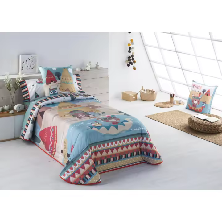 JVR - Colcha Bouti modelo INDI - Tejido 100% Algodón Percal 200 hilos - Estampado digital - Fabricado en España - Cama 80/90/105 - 1
