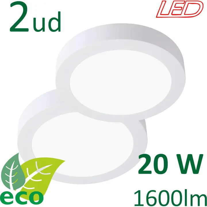 VZLED - Pack 2-5-10 downlight LED 20W superficie redondo, Plafón techo led redondo, Plafón cocina LED, Lámpara techo, tono luz blanca 4000K y luz blanca fría 6500K - 1