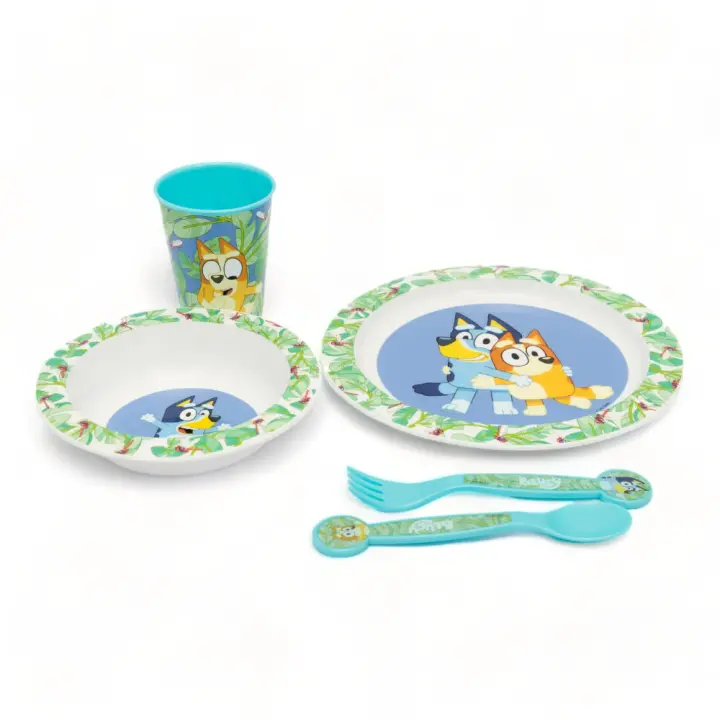 Set Vajilla Infantil Bluey 5 piezas (Stor)  Plato, Vaso, Cuenco y Cubiertos  Reutilizable, Apto para Microondas, Libre de BPA - 1