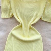 Vestido De Punto REALEFT Vintage De Verano Para Mujer Con Mangas Escaleras Estilo Casual Cuello Cuadrado Ajustado Hasta La Cintura - details 24