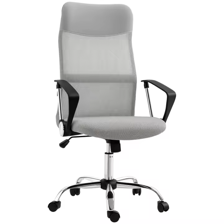 HOMCOM Silla de Oficina de Malla Silla de Escritorio Giratoria con Altura Ajustable Función de Basculante Respaldo y Asiento Transpirable Carga 120 kg para Estudio Gris Claro - 1