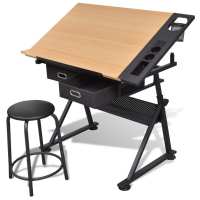 vidaXL Mesa de dibujo inclinable con 2 cajones y taburete - details 0