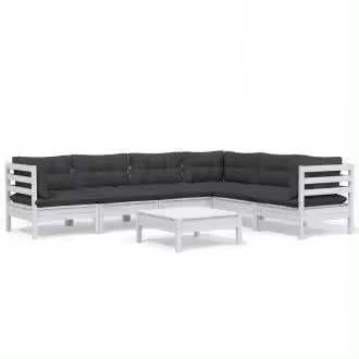 VIDAXL 3096690 conjunto de muebles de jardín 7 piezas de madera de pino con cojines gris antracita - 1