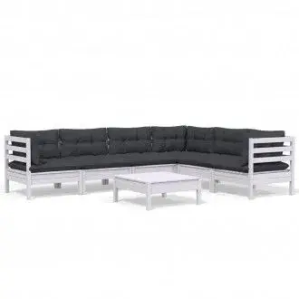 VIDAXL 3096690 conjunto de muebles de jardín 7 piezas de madera de pino con cojines gris antracita - 1