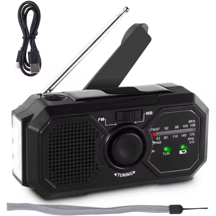 Radio de manivela de Energía Solar, Radio de Emergencia Portátil, de manivela Solar, with LED interior, Am/FM/NOAA with Pilas, Portátil Supervivencia para Viajes, Camping, Senderi - 1