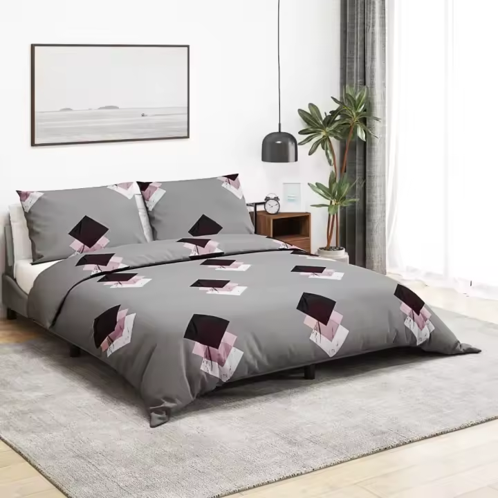 Juego de funda nórdica algodón gris 140x200 cm - 1