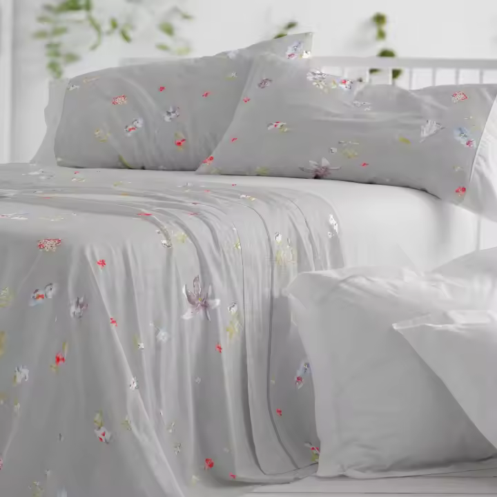 Juego de sábanas 100% Algodón. Disponible en cama de 90, 105, 135, 150-160 y 180cm. Color Gris y lino. Tejido algodón extrasuave. - 1