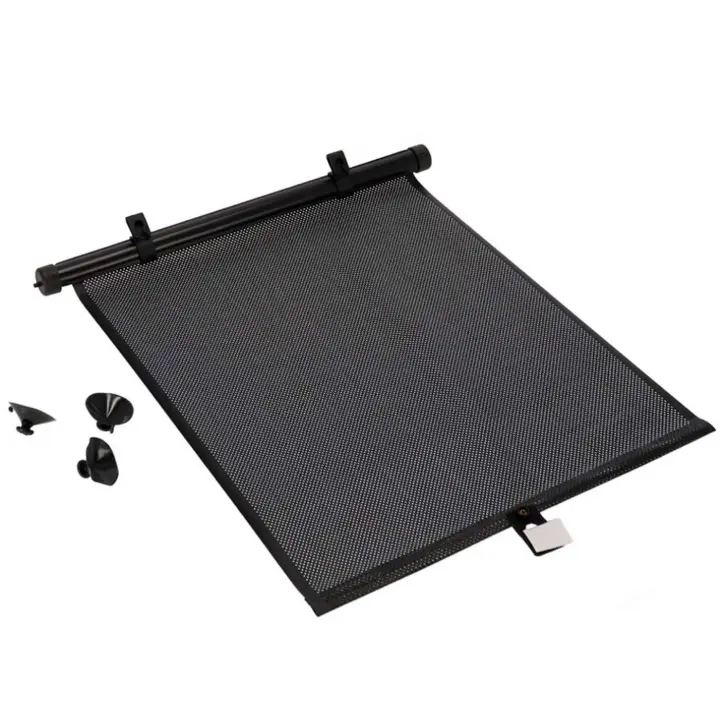 Tradineur - Cortina enrollable para ventanilla de coche, parasol lateral de plástico, altura regulable, colocación con 3 ventosas, protección rayos UV, privacidad (Negro, 40 x 45 cm) - 1