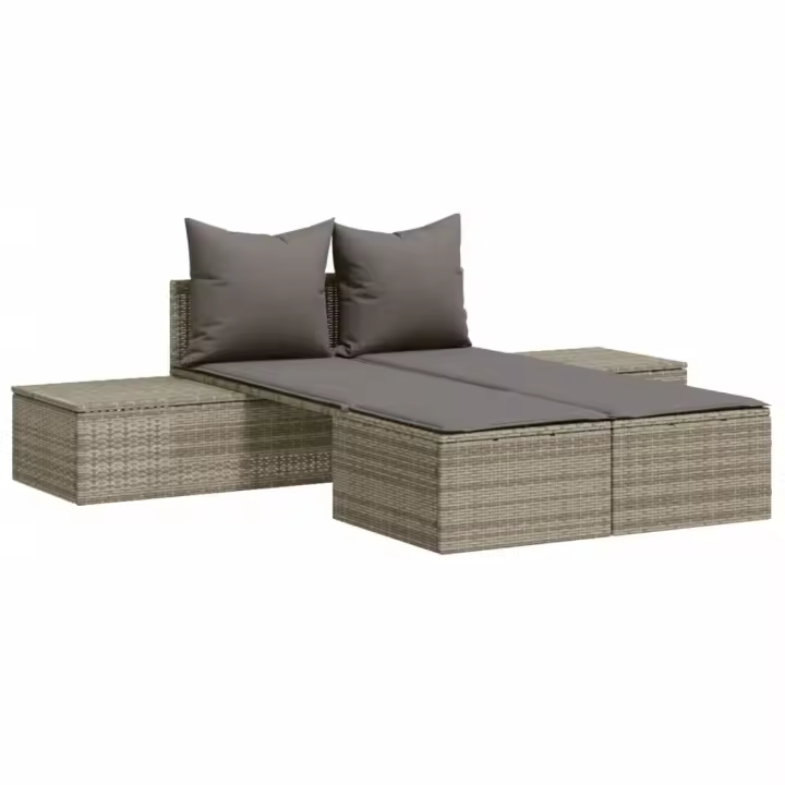 vidaXL Tumbona doble con cojines ratán sintético Negro, Marrón, Gris Sillas de Exterior Ideal para jardín, playa, piscina, terraza Tumbona Piscina Tumbonas Playa Tumbonas Jardín Exterior - 1