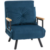 HOMCOM Sofá Cama Individual Plegable Silla Cama Convertible 3 en 1 con Respaldo Ajustable de 5 Niveles y Almohada Acolchada para Oficina Dormitorio Salón Carga 120 kg 63x73x81 cm Azul/Beige - details 0