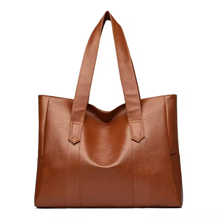 Bolso Grande de cuero para Mujer, cartera Clásica de un solo hombro, Color sólido, Simple, informal, Gran capacidad - 1