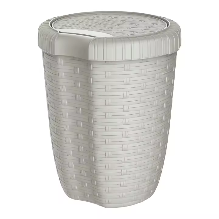 CUBO CON TAPA 8l. Ã˜23x AL.29cm COLOR CREMA IMITACIÃ“N MIMBRE/RATTAN MONDEX - 1