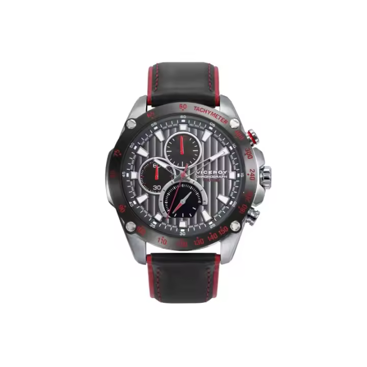 Reloj Viceroy Hombre Analógico Cuarzo Acero Inoxidable Cronógrafo Correa Negra Borde Rojo - 1