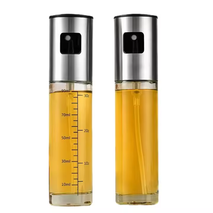 HY Pulverizador Aceite Spray, para Cocina, de Acero Inoxidable y Cristal,100 ml, Antigoteo, Accesorios Freidora de Aire, Dispensador, Bote, Dosificador - 1