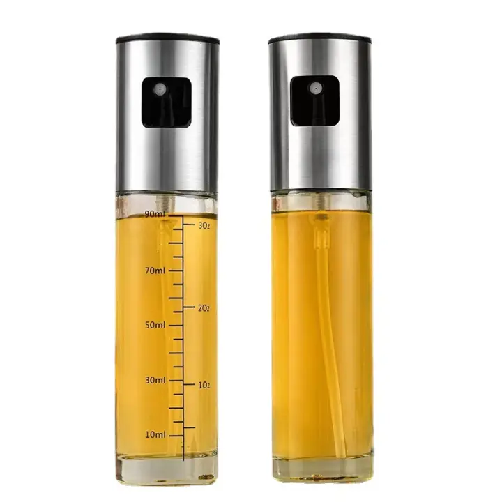 HY Pulverizador Aceite Spray, para Cocina, de Acero Inoxidable y Cristal,100 ml, Antigoteo, Accesorios Freidora de Aire, Dispensador, Bote, Dosificador - 1