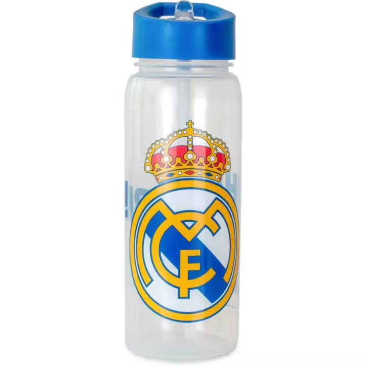 Real Madrid CF - Botella cantimplora plástico 600 ml con pajita integrada ideal para niños en colegio y excursiones - 1