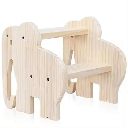 Taburete infantil Montessori Elefante - Escalón niños madera 100% natural - banco de madera para el baño - escalón infantil - escalera 2 peldaños -taburete baño - taburete madera - (Mod: Elefante) - 1