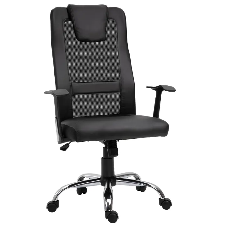 Vinsetto silla de oficina silla giratoria silla ejecutiva de altura regulable silla de escritorio ergonómica PU negro 66 x 73 x 108-118 cm - 1