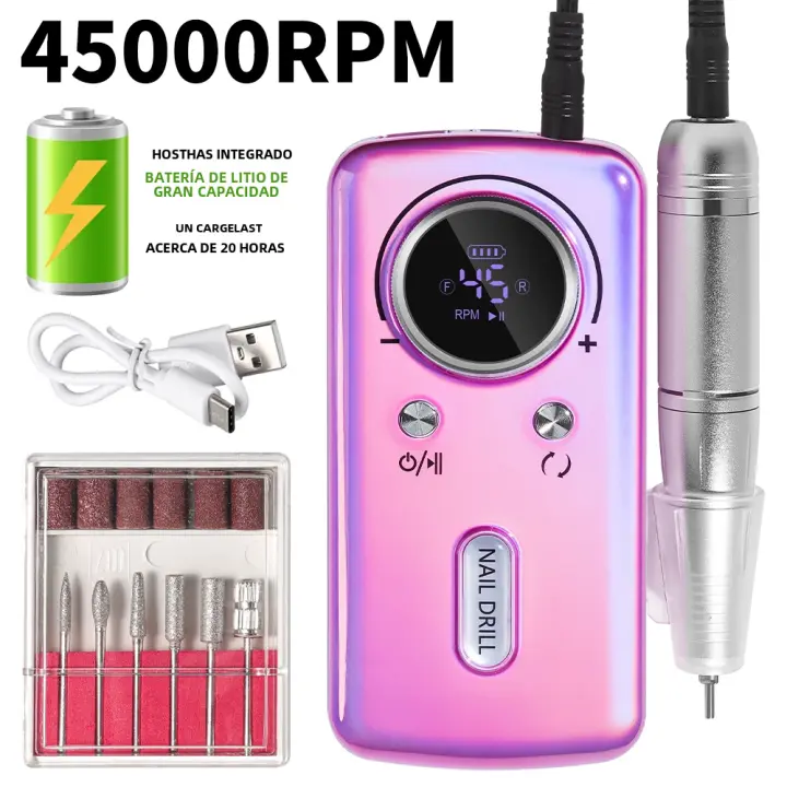 Máquina De Uñas Recargable 45000RPM Electrónica Portátil Para Archivar Y Pulir Uñas De Gel Ideal Para Manicura En Casa Y Salón - 1