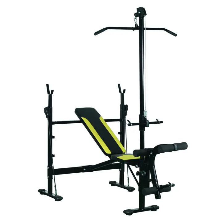 HOMCOM Banco de Pesas Reclinable Banco de Musculación Multifuncional con Altura Ajustable para Fitness Entrenamiento Completo en Gimnasio y Casa Carga 250 kg 175x110x202 cm Negro - 1