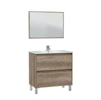 Mueble de baño DAKOTA 80 cm con 2 cajones, 4 patas de aluminio anodizado y espejo incluido, acabado Nordik, con sistema So Close en guías de cajones, salva-sifón en cajón superior, clasificación E1 - details 1