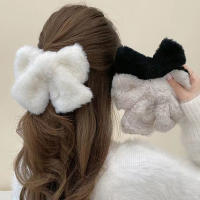 Juego De Clip Para El Cabello De Peluche Lindo Con Lazo De Tela Accesorios Para El Cabello De Color Sólido Para Uso Diario - details 4