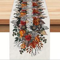 Mantelos De Lino Tejidos Con Estampado De Rosas Y Calaveras Para Decoración De Fiesta Del Día De Muertos Y Halloween Mantel Lavable Para Comedor De Casa Y Cocina - details 11