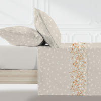 Manterol - Juego de sábanas cuadros y flores beige. Calidad 50% Algodón 50% Poliéster. Incluye bajera ajustable, encimera y fundas de almohada. Sábana ligera y fresca, ideal para primavera, verano y entretiempo. - details 1