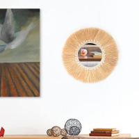 Espejo Decorativo Boho De Madera Con Tejido De Raffia Y Bola De Hilo Pequeña Decoración Para El Hogar Y Sala De Estar Estilo Forestal - details 8