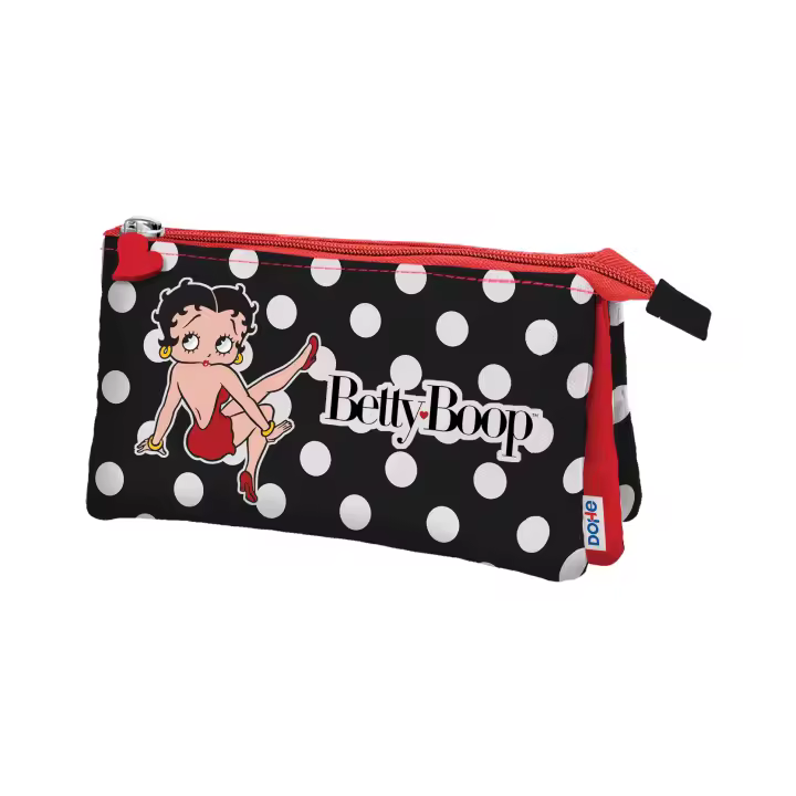 Dohe - Estuche Escolar 3 Compartimentos - Cierre de Cremalleras, Licencia Oficial, Poliéster Resistente, 23x12x2,5 cm, Material escolar - Betty Boop - 1