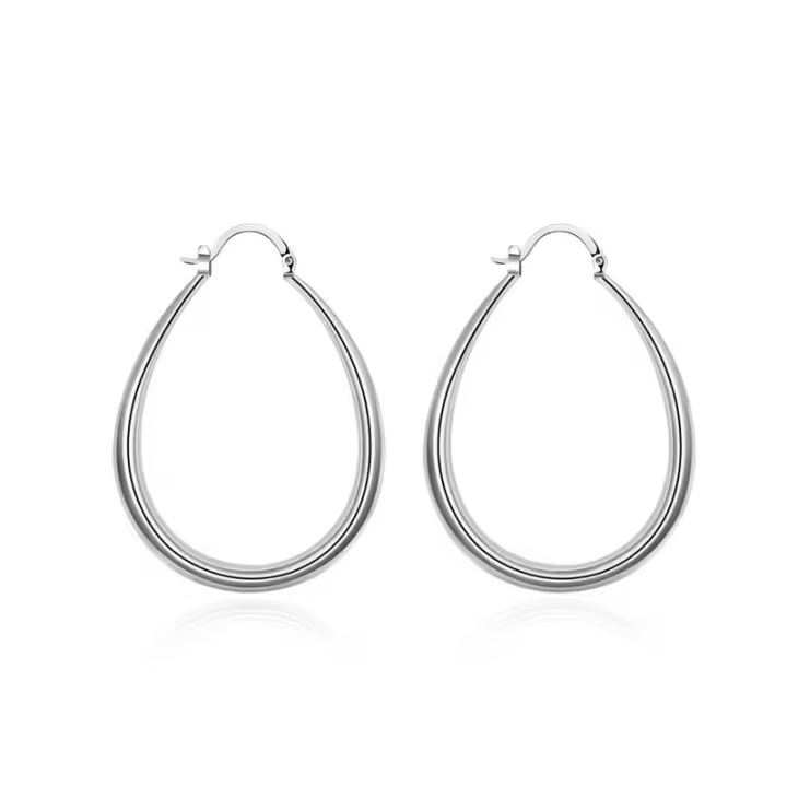 925 Sterling Silver Smooth Circle 41mm U-Shape Hoop Earrings For Women Jewelry - 1