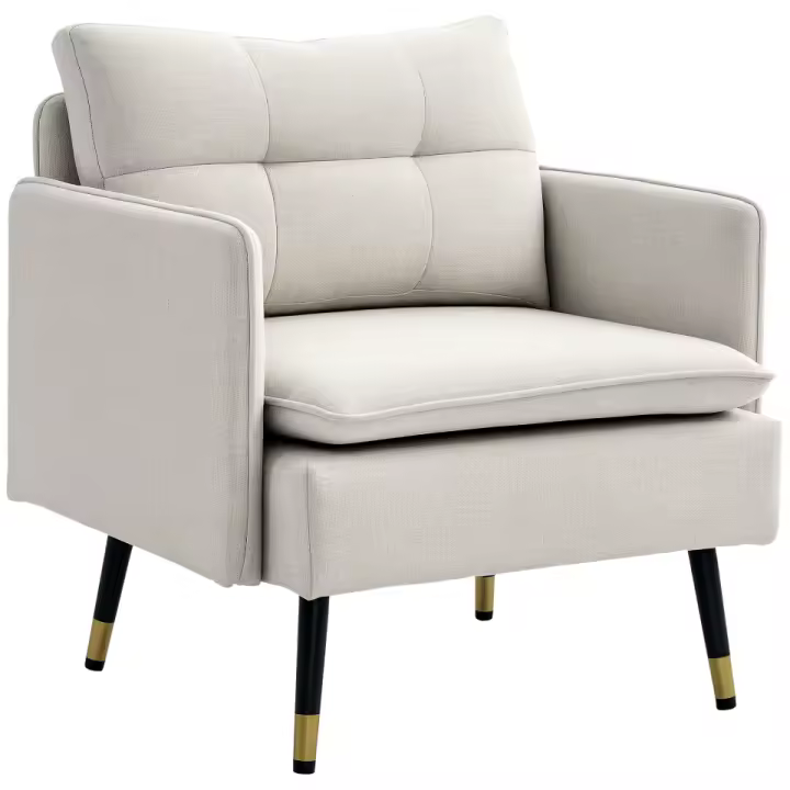 HOMCOM Sofá de 2 Plazas Tapizado en Lino Sofá de Salón 139 cm con Cojines Reposabrazos y Patas de Acero para Dormitorio Oficina Carga 240 kg Crema - 1