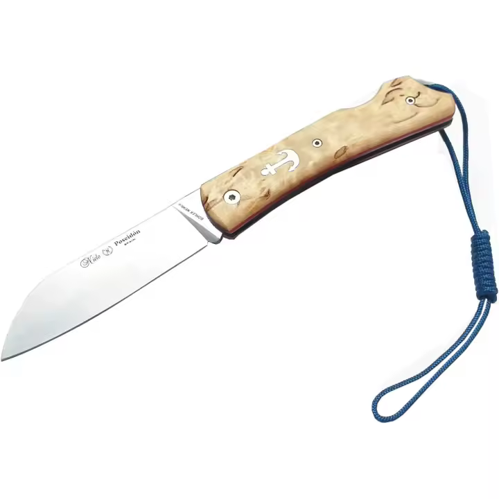 Navaja MIGUEL NIETO Marinera Poseidón 168-A con hoja en acero inox. Böhler N690co de 8,5 cm. y empuñadura en Abedul Rizado con forros de acero inox. Hueco con cordón fiador incluido - 1