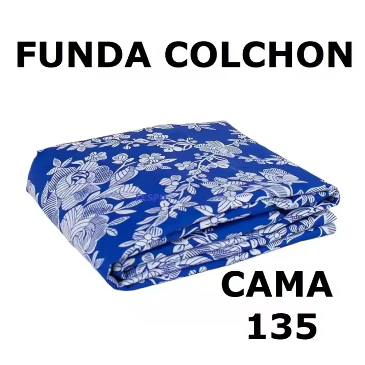 CM Funda de Colchón Estampada Azul con Flores para Cama de 135 - Resistente y Transpirable - 1