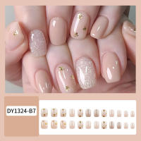 Kit De Uñas Postizas De Presión Para Mujeres Y Niñas 24 Piezas Juego De Uñas Postizas Cortas Cuadradas Con Diseño De Flores Geométricas Y Brillo Moda Oficina - details 61
