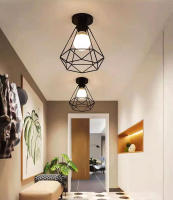 Lámpara De Techo Vintage E27 En Metal Negro Para Pasillo Foyer Aisle Iluminación Interior De Cages Chandelier Para Hogar - details 6