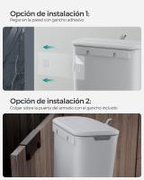 Cubo de Basura Colgante de 9L para Cocina - Montaje en Pared o Puerta de Armario, con Tapa para Residuos, Ideal para Debajo del Fregadero, Blanco o Gris - details 9