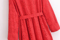 Vestido Largo De Estilo Europeo Y Americano Para Mujer Con Cinturón Y Bordado Manga Completa Moda De La Temporada De Otoño Ajustable Y Versátil - details 15