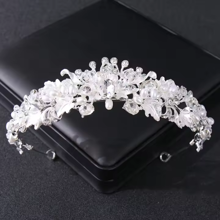 Diadema De Crystals Y Perlas Plateadas Para Mujer Tiara De Novia Con Flor Y Rhinestone Accesorios De Cabello Para Fiesta Y Boda Joyería Adulto - 1
