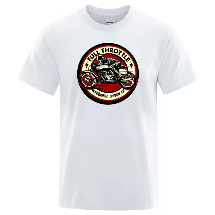 Camiseta De Algodón Para Hombre Estilo Café Racer Rockabilly Biker Impresión Moda Verano Manga Corta Suelta Tshirt Casual - 1