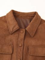 Chaqueta Casual Para Mujer ZBZA Marrón Vintage Con Pochetes Y Cuello En V Simple Breasted De Manga Larga Outerwear Slim Para Primavera Y Otoño - details 10