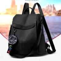 Mochila Impermeable Para Mujer Estilo De Moda Oxford Con Borla Y Pelota De Pelo Gran Capacidad Para Viajes Y Escuela - details 5