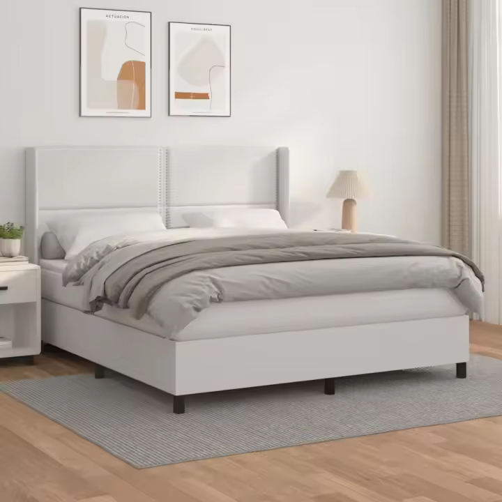 vidaXL Cama box spring con colchón cuero sintético blanco 180x200 cm - 1