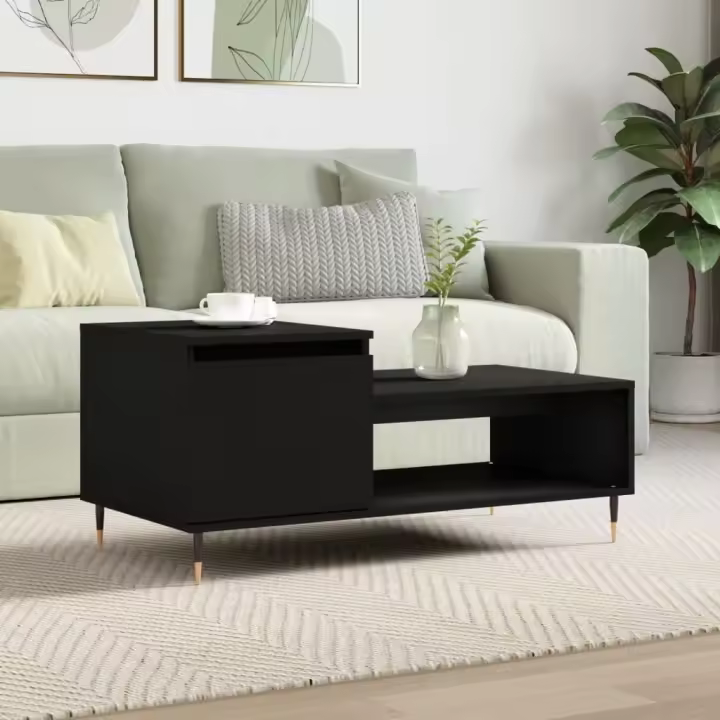 vidaXL Mesa de centro madera contrachapada negro 100x50x45 cm - 1