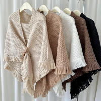 Cayado De Cuero Marrón Para Mujer Estilo Coreano Moda De Invierno Con Lazo Triangular Mantón Tejido Cálido Para Otoño Y Invierno - details 1